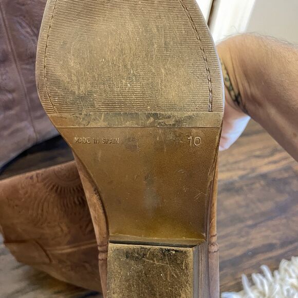 Vintage Spanish Leather Cowboy/girl Boots - Stag & Winged Embossed Tooled Sz 10 - Picture 4 of 5